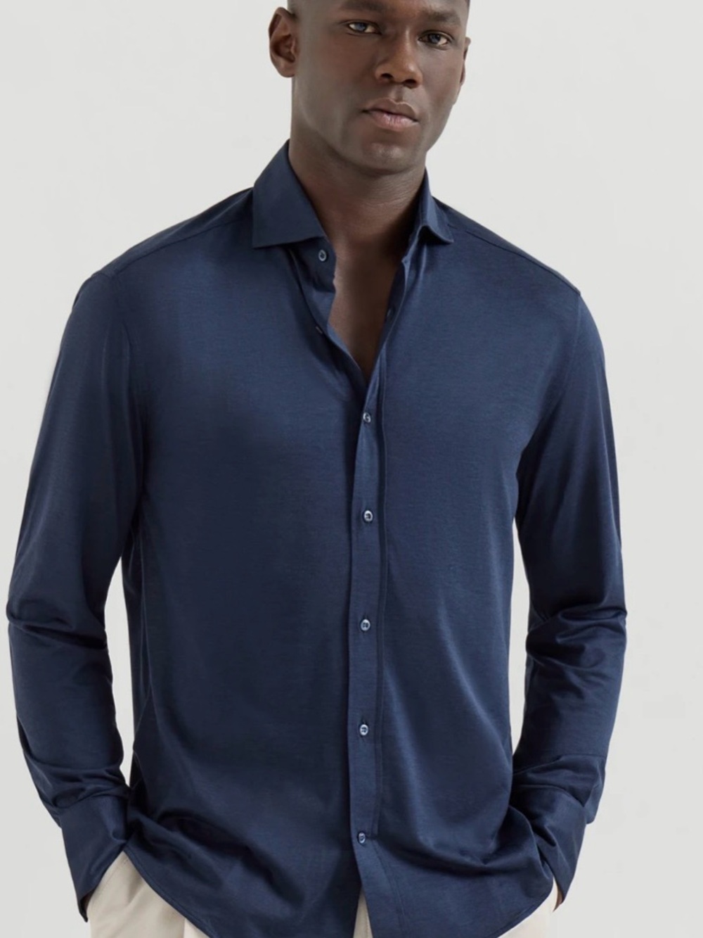 Brunello Cucinelli Navy Blue Long-Sleeve Button Shirt